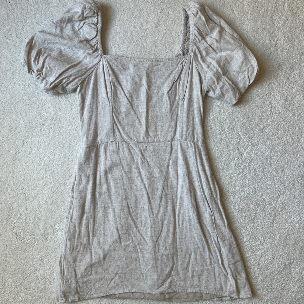 Abercrombie & Fitch Square Neck Puff Sleeve Tunic - Light Taupe